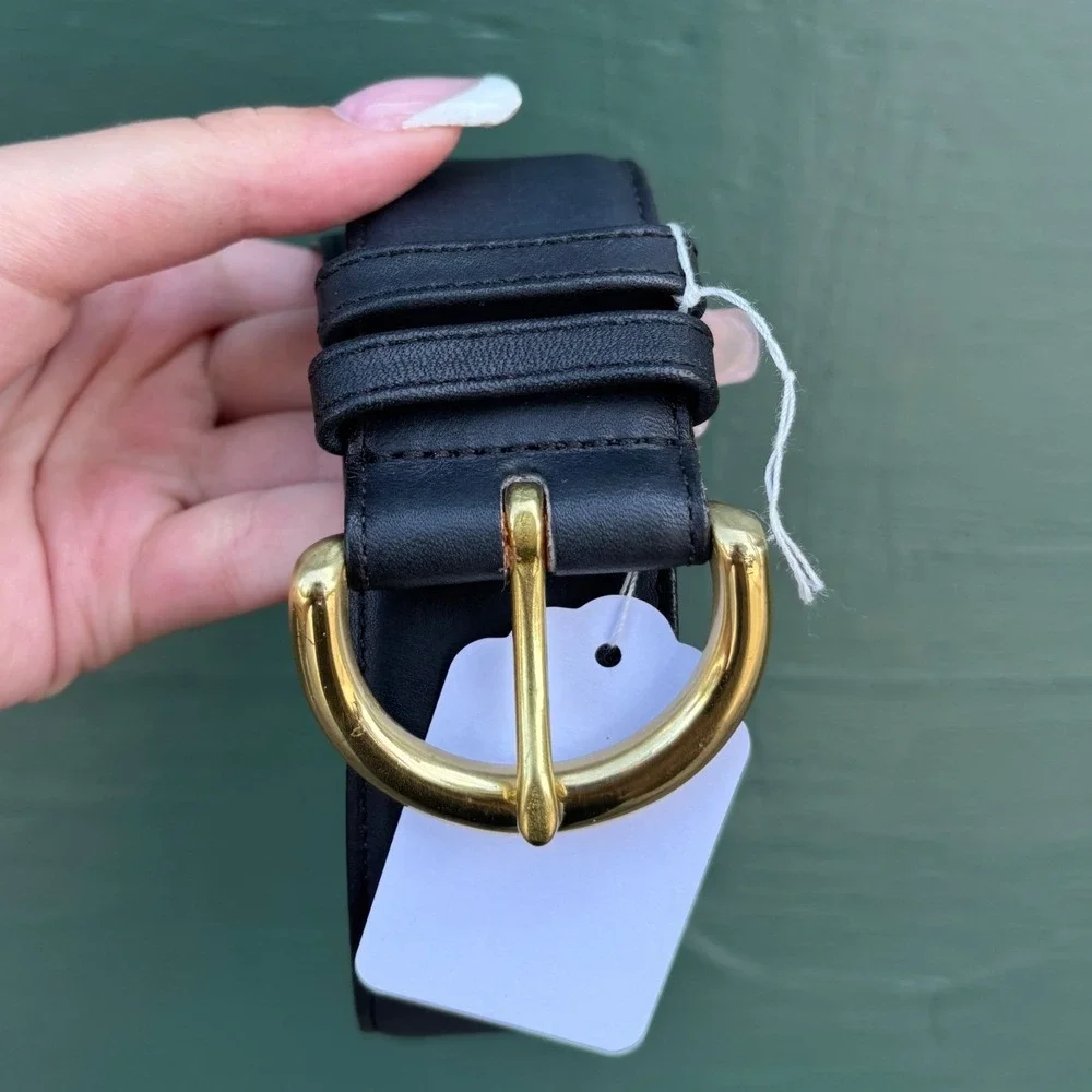 Coach 8500 Vintage Navy Glove Tanned Leather Belt Solid Brass Buckle Medium